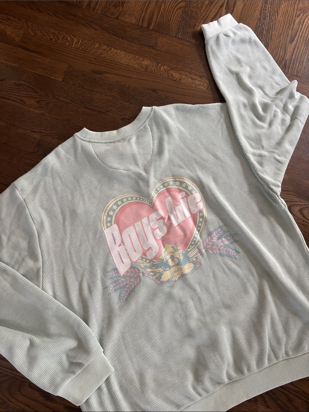 Boys Lie Heart Graphic Pullover waffle Sweatshirt - Mint with Pink Heart